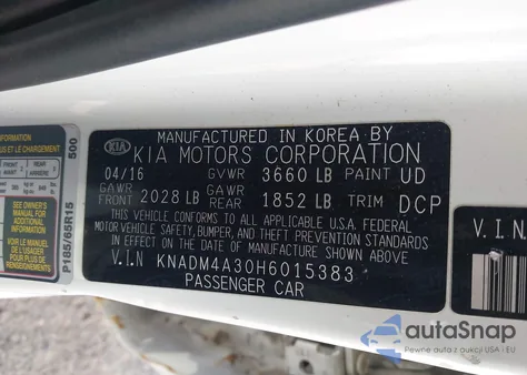 2017 Kia Rio Lx from USA, damaged, VIN KNADM4A30H6015383